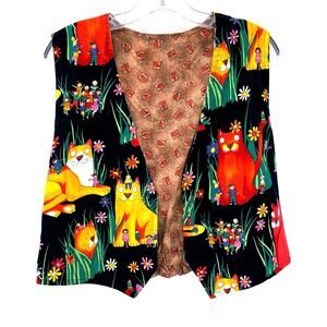 Vintage pumpkins patch/cats fun reversible women’s vest